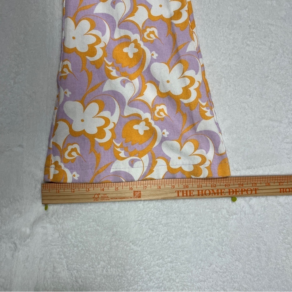 PRINCESS POLLY Jasmina Denim Wide Flare Floral Orange Lavender Size 4 - Picture 12 of 12